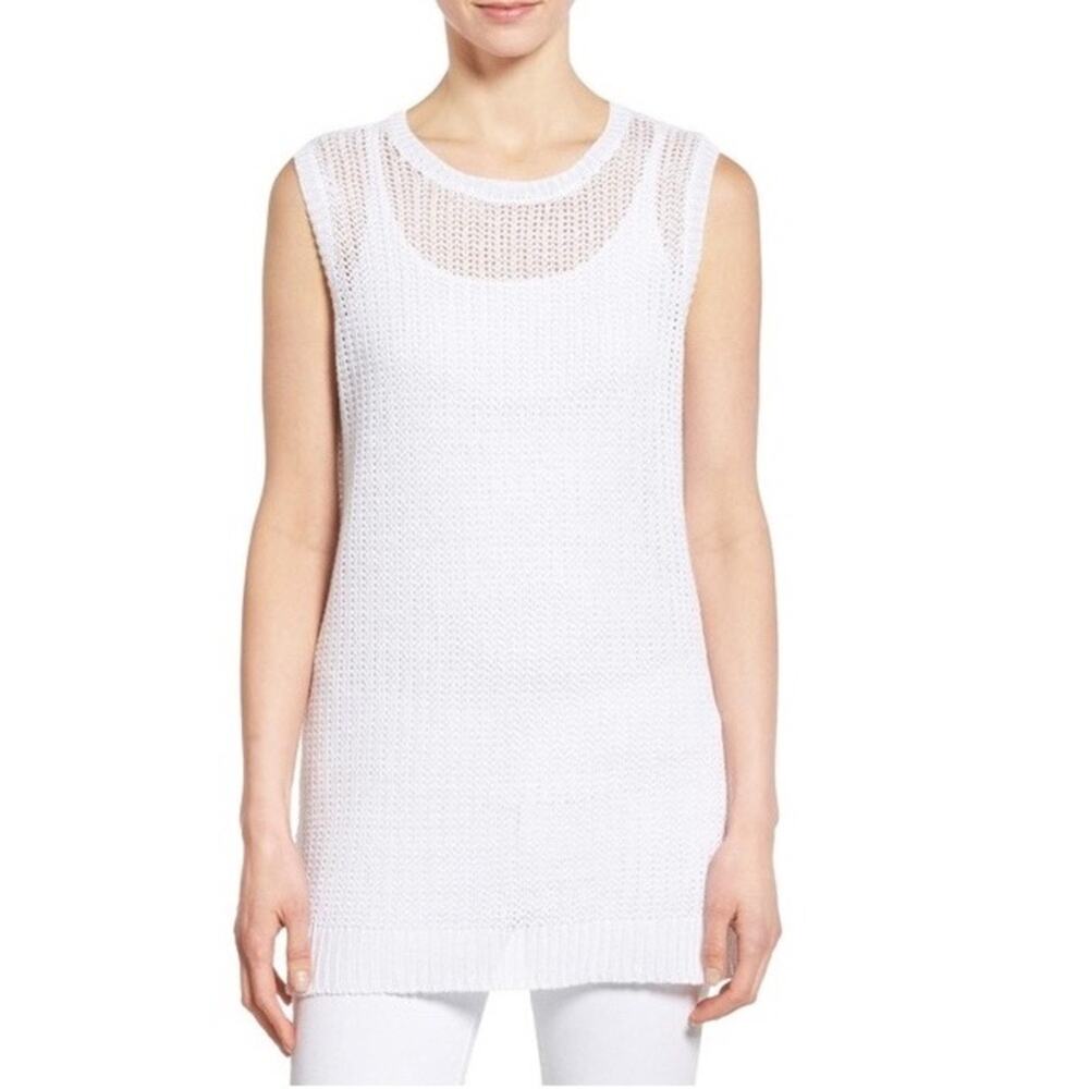 Eileen Fisher‎ System White Organic Linen Crochet Tunic Cover-up Size Small